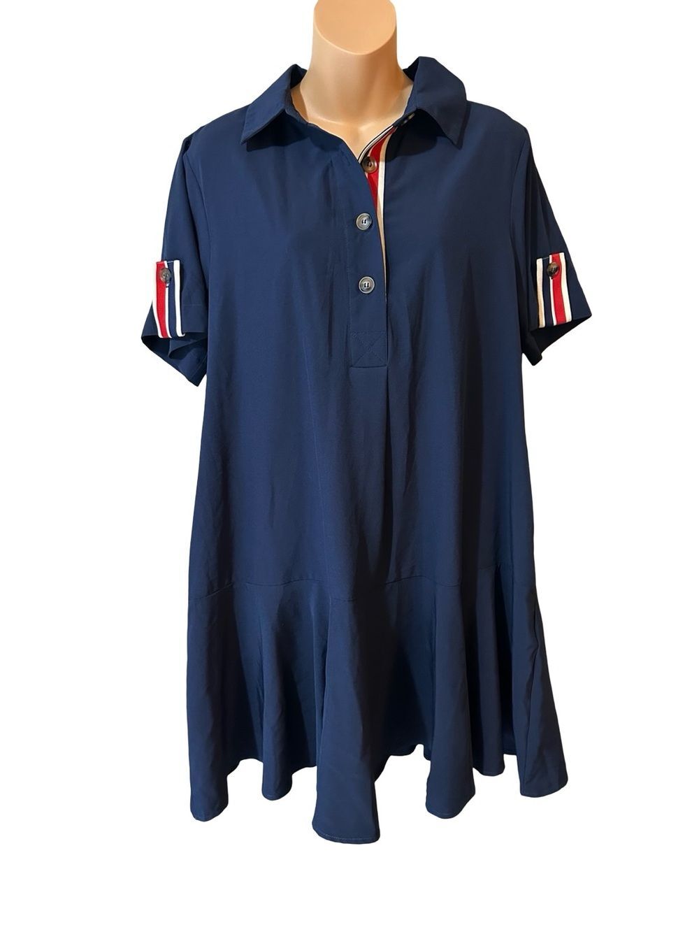 Entro Serena Navy Blue Short Sleeve Polo Dress Flounce Hem Tennis Prep Sporty M